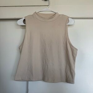 Sleeveless Beige Mock Turtle Neck Crop Top